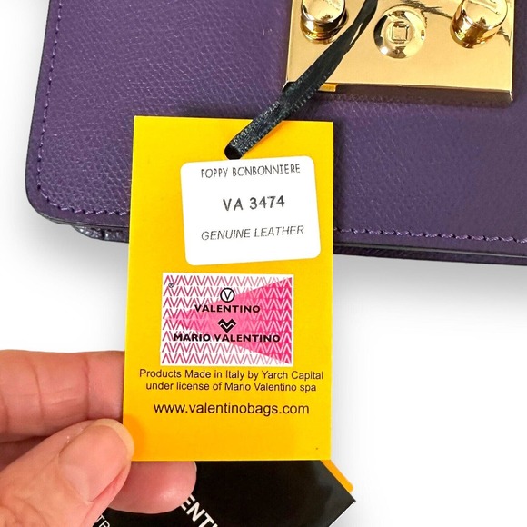 NWT Valentino Crossbody Bag Poppy Bonbonniere Micro Grained Purple Leather Purse - Picture 13 of 16